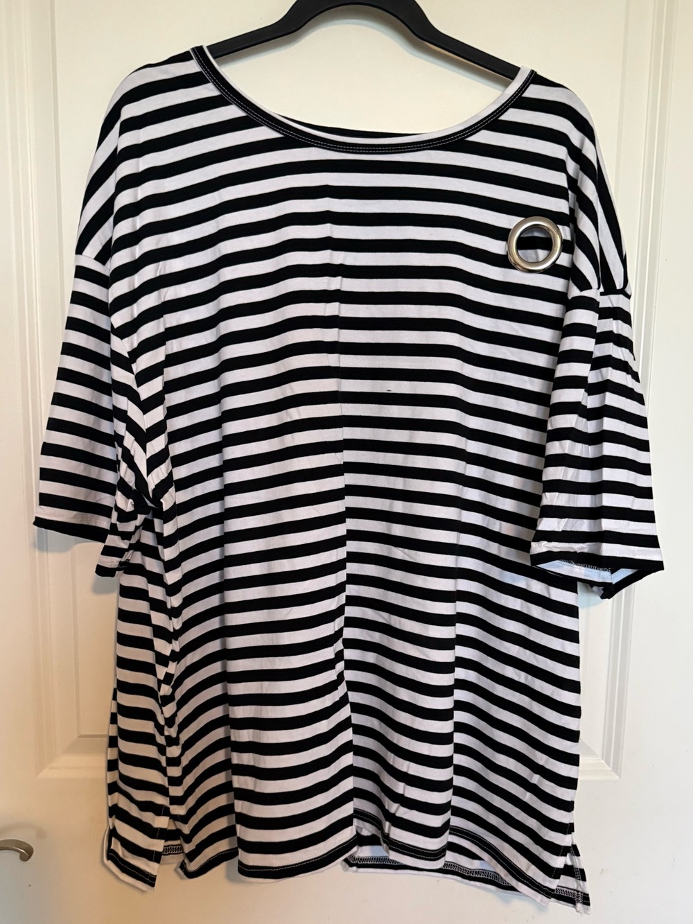 Women's Black & White Striped Boatneck Top